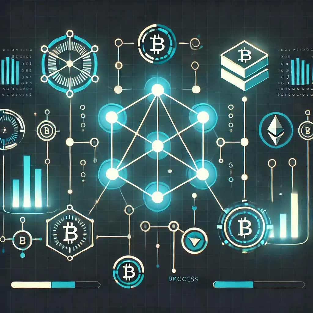 DALL·E 2024-12-29 15.25.34 - A simple and clean digital illustration symbolizing cryptocurrency project updates. The image features abstract blockchain nodes interconnected by glo.webp